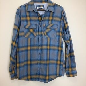 Magellan Shirt Men’s Small Blue Gold Flannel Plaid Button Up Classic Fit Vented